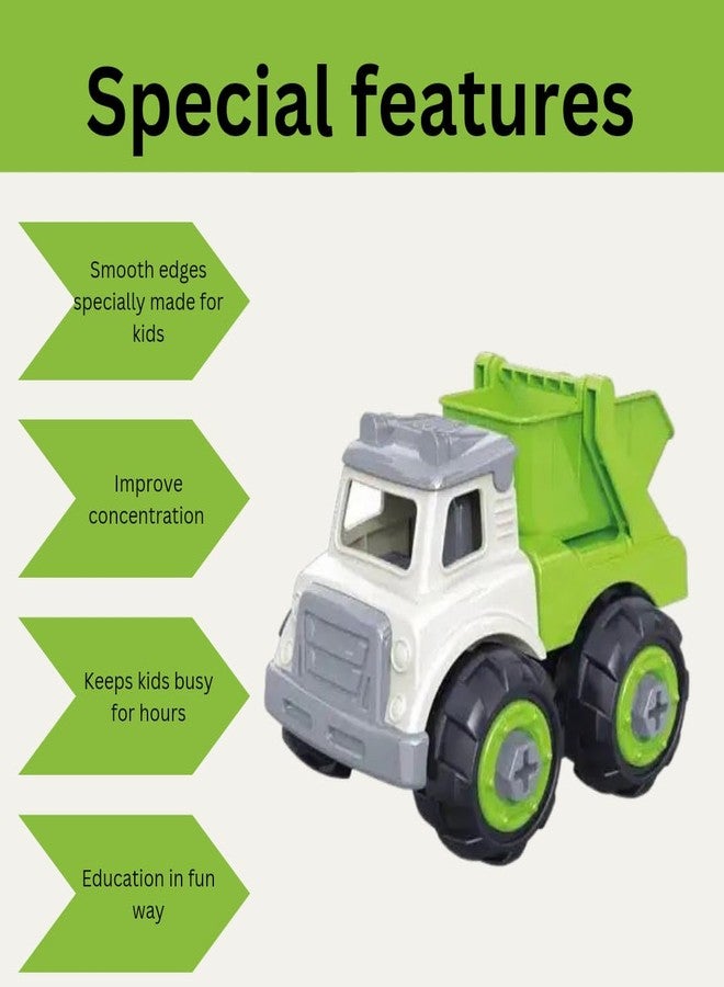 FUN FRY Unbreakable Assembly Toys for Kids, Children's Green DIY Big Size Truck Vehicle Toy Assembly kit Truck Building kit Unbreakable Engineer Vehicle (3-6 Years) Green - Image 2
